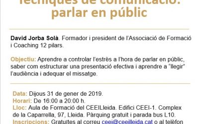 La càpsula “Tècniques de comunicació: parlar en públic” també s’oferirà el 31 de gener davant l’alta demanda d’inscripcions