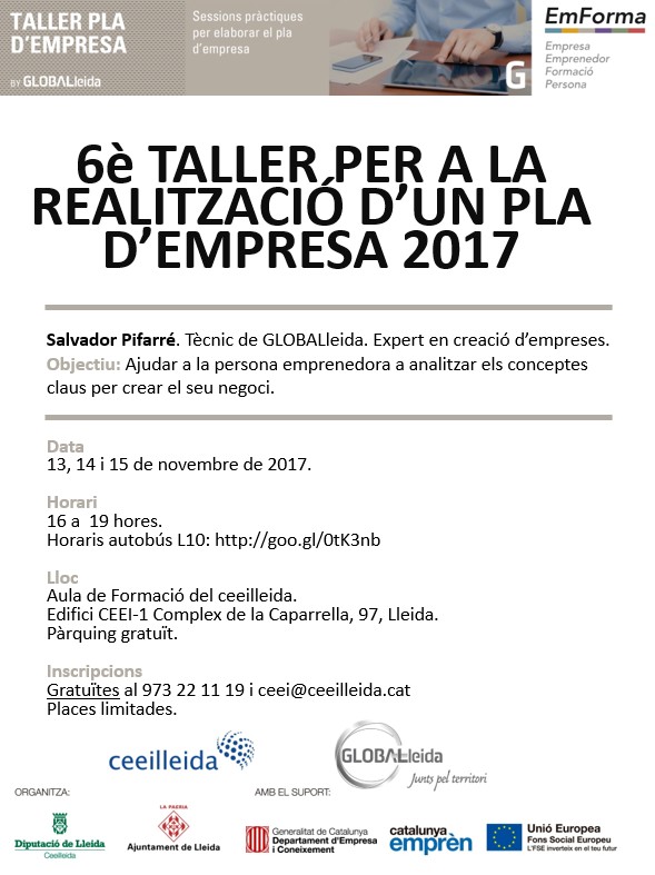 6è TALLER PER A LA REALITZACIÓ D’UN PLA D’EMPRESA 2017